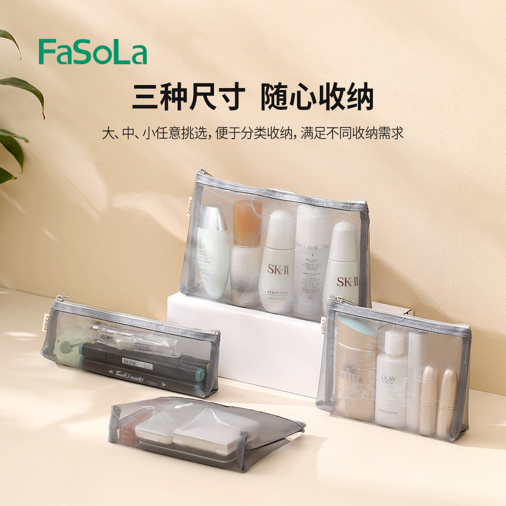 FaSoLa-Portable-Mini-Makeup-Bag-with-Mesh---Gray,-Medium,-21*8.5cm-1