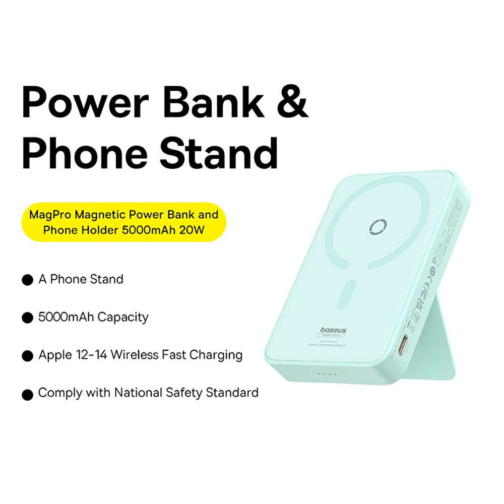 Baseus-MagPro-Magnetic-Wireless-Charging-Power-Bank-and-Stand-5000mAh-20W-Mint-Green-1