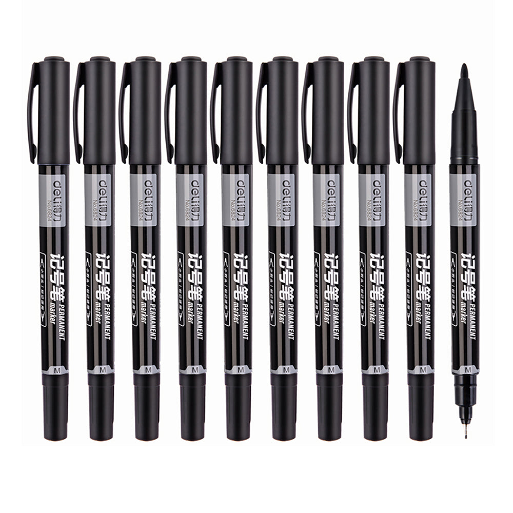 Deli-Oil-Based-Dual-Tip-Markers-0.5mm-&-1.2mm-Black---Box-of-12-1