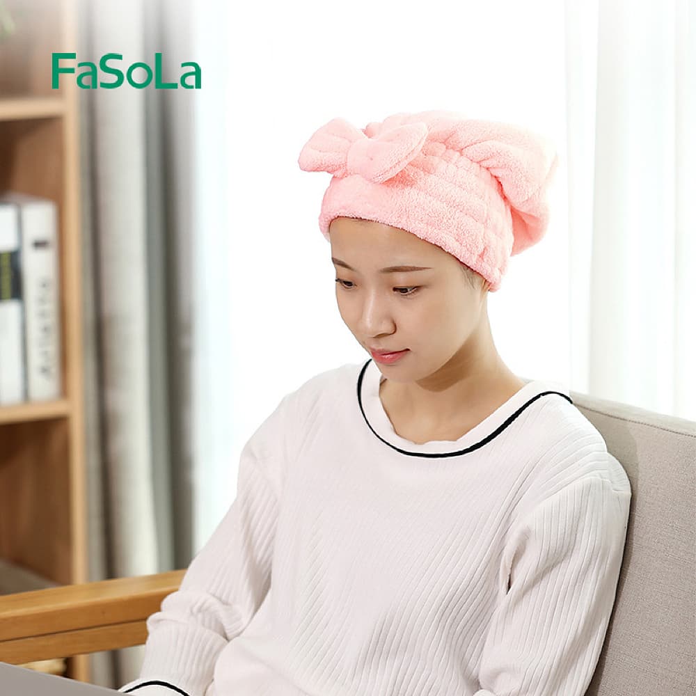 FaSoLa-Quick-Dry-Hair-Towel-Cap---Pink,-26x26cm-1