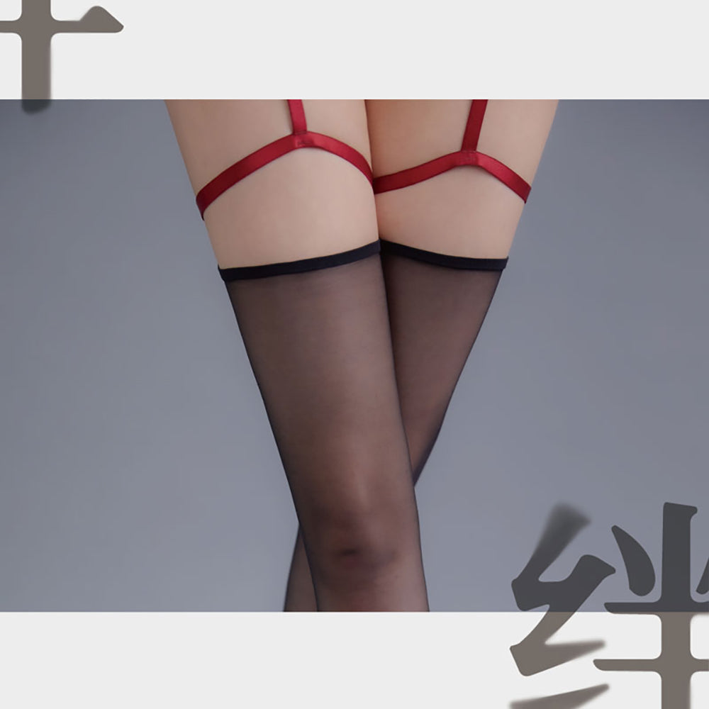 Ling-Lingerie-Kizuna-Series-Red-and-Black-Contrast-Stockings-with-Leg-Bands-1