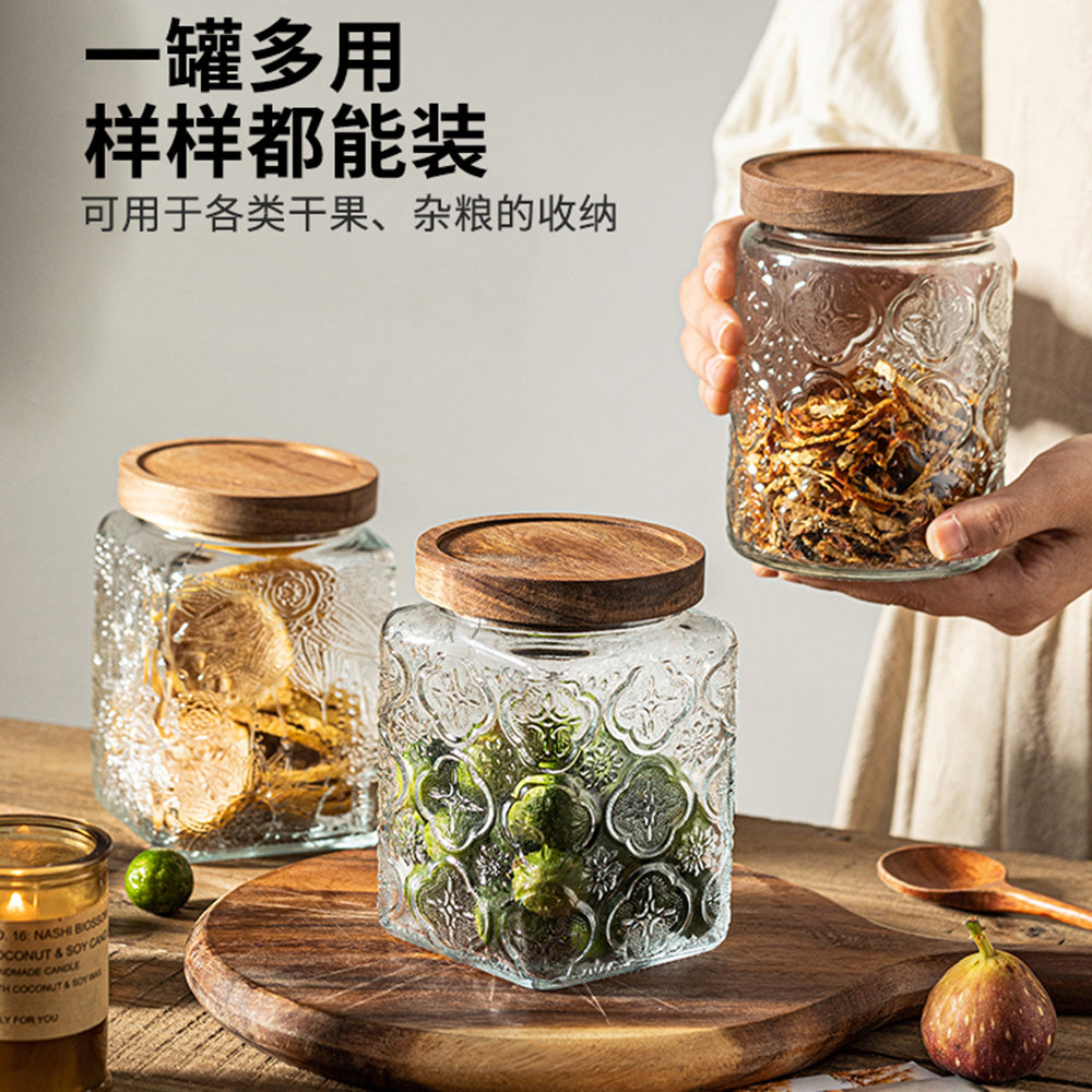 Modern-Housewife-Square-Floral-Sealed-Jar-with-Acacia-Wood-Lid---850ml-1