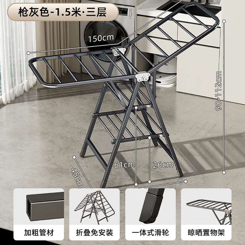 Youqin-Foldable-Clothes-Drying-Rack---Gunmetal-Grey,-1.5m,-Three-Tier-1