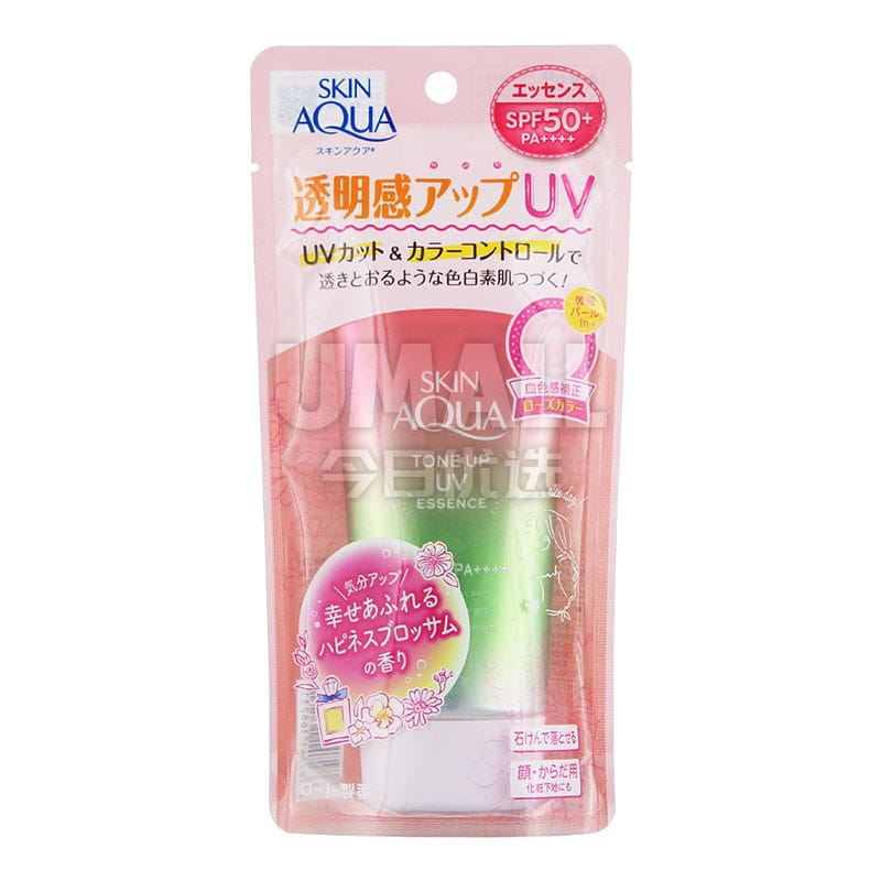 Rohto-Skin-Aqua-Tone-Up-UV-Essence---Rose-Pink-SPF50+-PA++++-80g-1