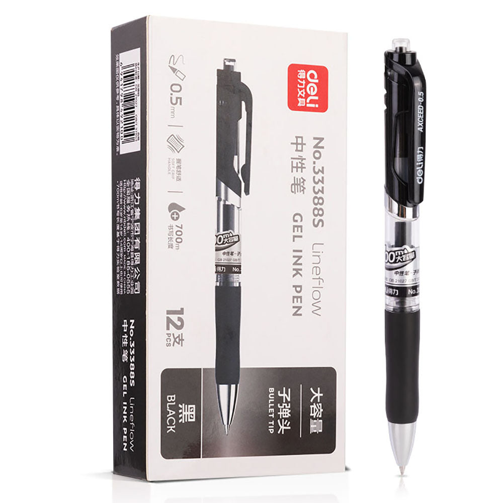 Deli-Large-Capacity-Retractable-Gel-Ink-Pen---0.5mm-Bullet-Tip,-Black,-12-Pack-1