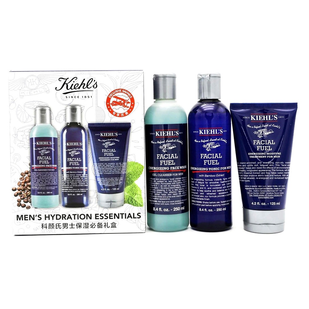 Kiehl's-Men's-Hydration-Essentials-Gift-Set---Face-Wash-250ml,-Tonic-250ml,-Moisturizer-125ml-1