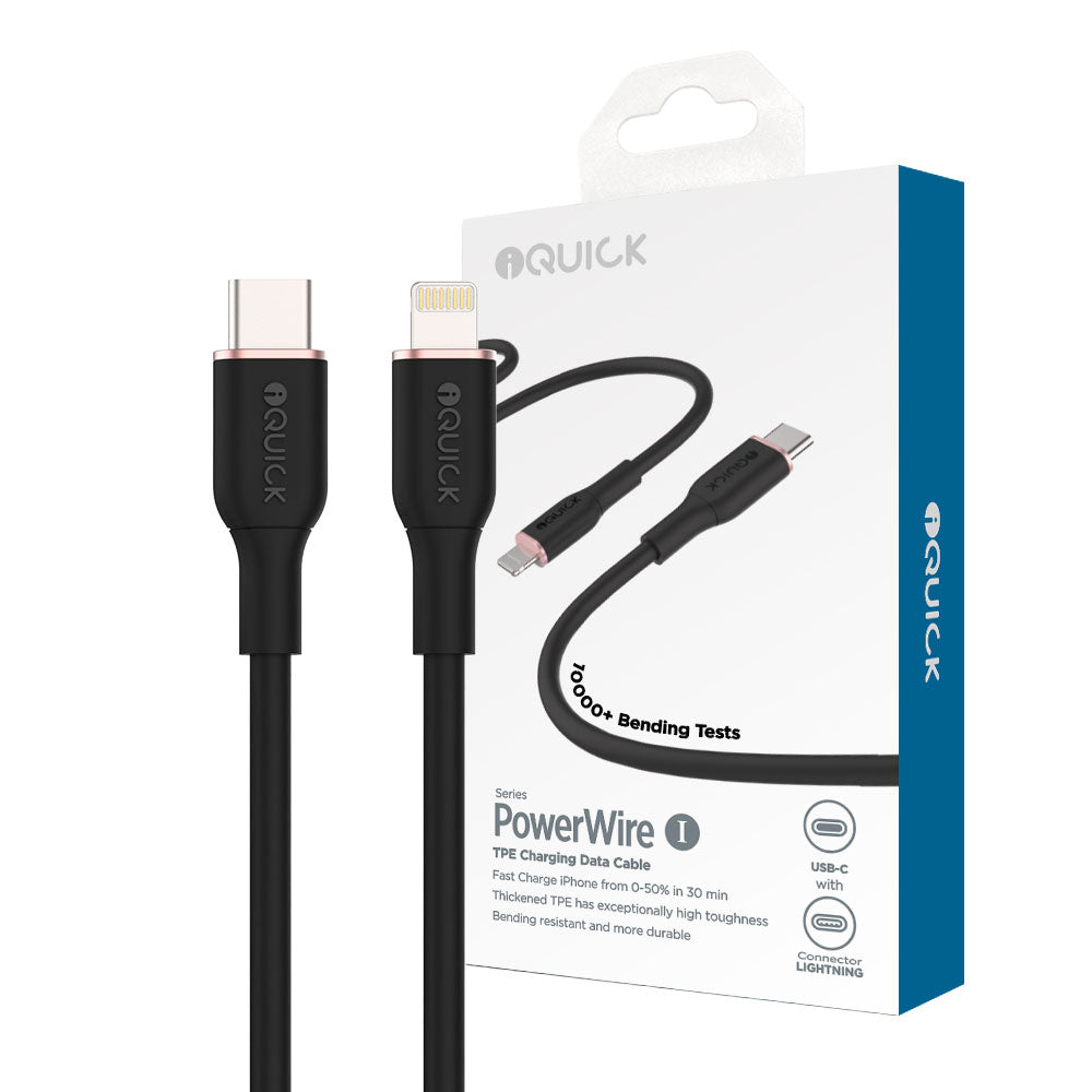 iQuick-Silicone-Charging-Data-Cable-Type-C-to-iP-0.5m-Black-1