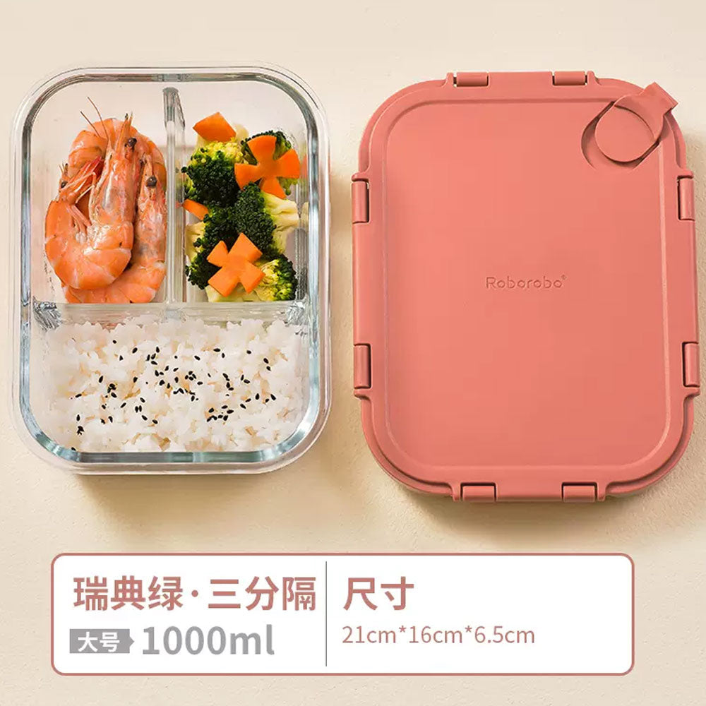 Roborobo-Clark-Divided-Heat-Resistant-Glass-Food-Storage-Container---Finnish-Red,-1000ml-1