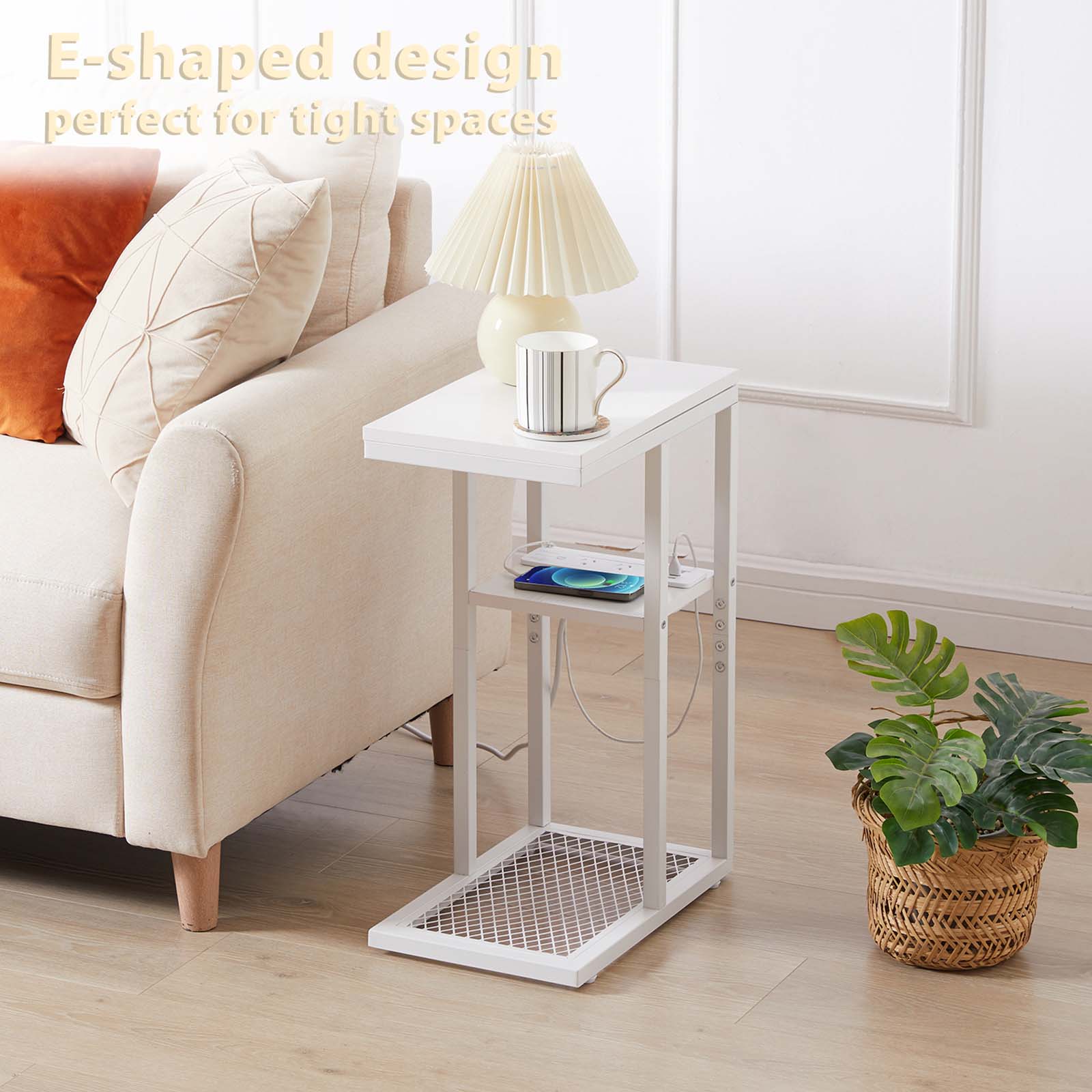 Casadiso Sofa Side Table with Australian Charging Station Narrow Bedside Table with Powerboard C-Shaped Coffee Table with USB C Fasting Charging (Mintaka)