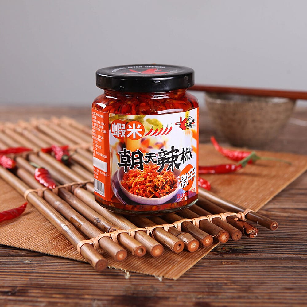 Old-Mule-Brand-Extra-Spicy-Shrimp-with-Heaven-Facing-Chillies,-Frozen,-240g-1