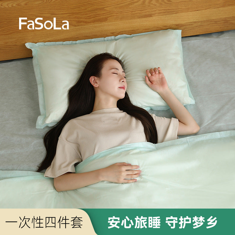 FaSoLa-Disposable-Antibacterial-Travel-Bedding-Set---Green,-4-Pieces-1