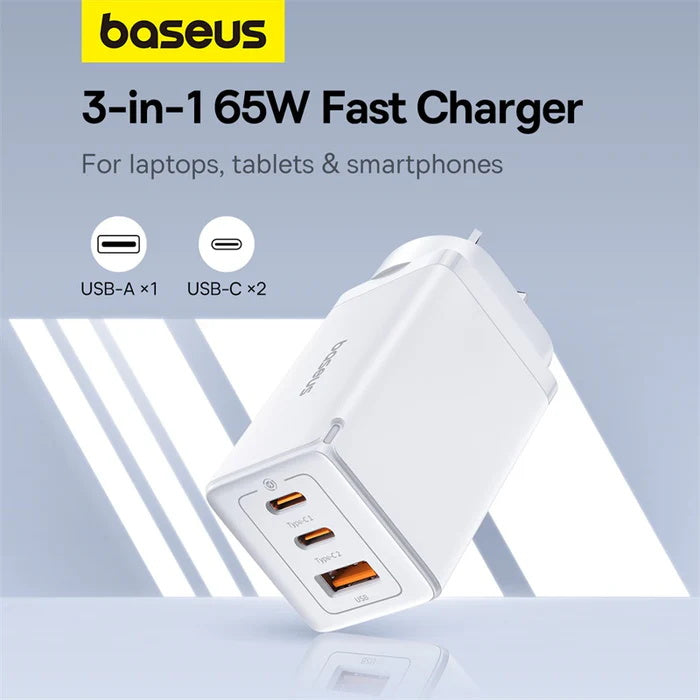 Baseus-GaN5-Pro-Fast-Charger-2C+U-65W---Australian-Plug,-Moon-White-1