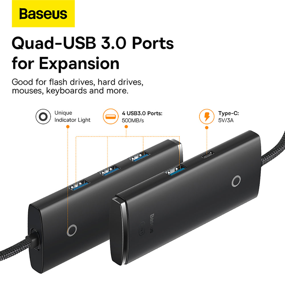 Baseus-Lite-Series-USB-A-to-USB-3.0-4-Port-HUB-1m---Black-1