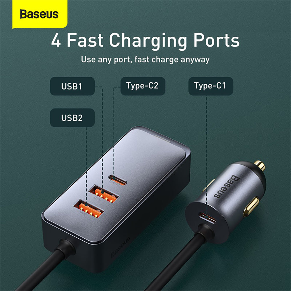 Baseus-PPS-Multi-port-Fast-Charging-Car-Charger-with-Extension-Cord---120W,-Space-Gray-1