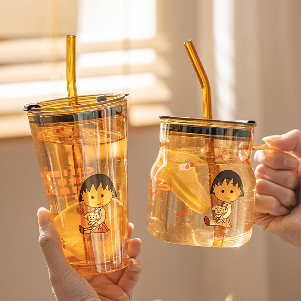 Modern-Housewife-Chibi-Maruko-Chan-Amber-Cup-with-Cherry-Pattern---450ml-1