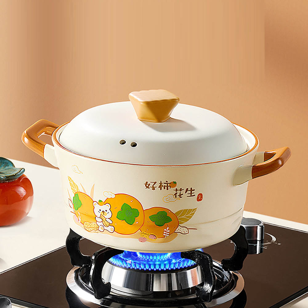 Chui Da Huang Ceramic Casserole Pot with Persimmon and Peanut Design - 4.2L