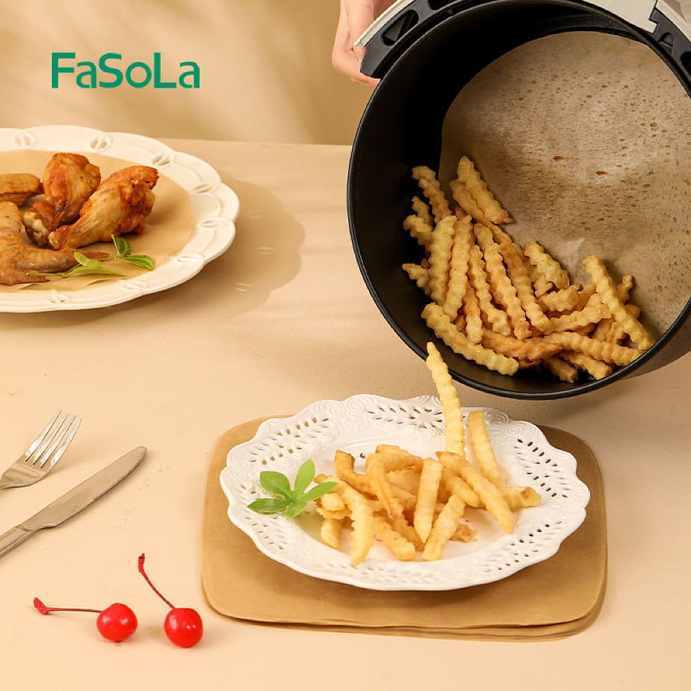 FaSoLa-Air-Fryer-Paper-Liners---Round,-Natural-Wood-Color,-20cm-Diameter,-50-Pieces-1