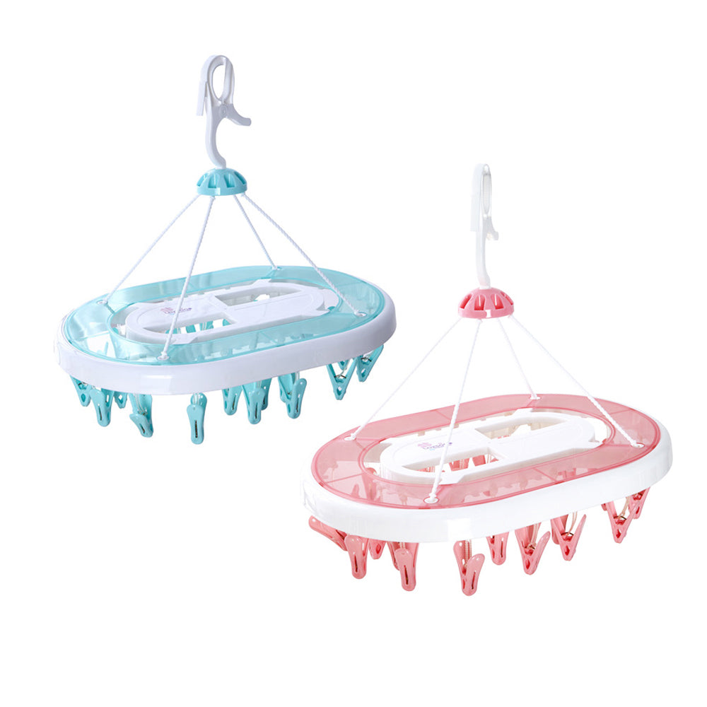 Oval-Clothes-Drying-Rack-with-18-Clips---Random-Green/Pink-1
