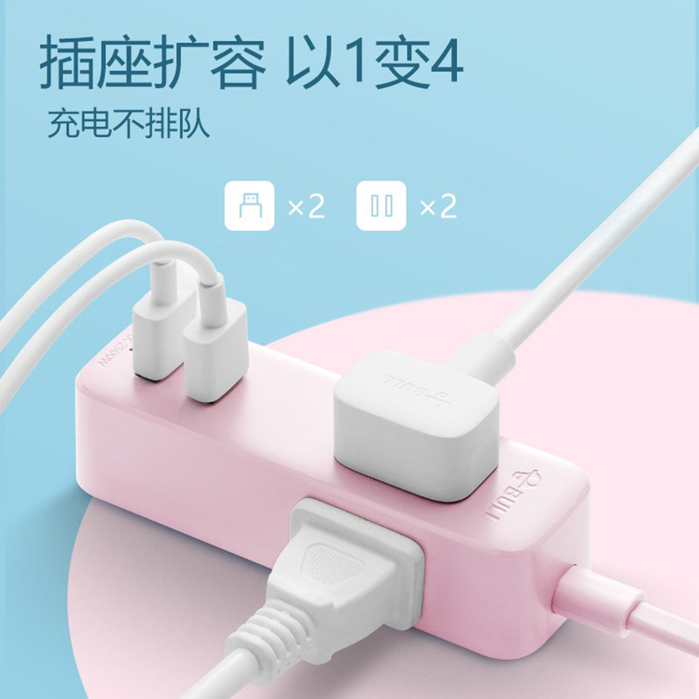 Bull-Brand-Mini-Two-Hole-USB-Socket-with-2-Plug-Slots-+-2-USB-Ports,-1.5m-Total-Control,-Pink---Model-A120U-1