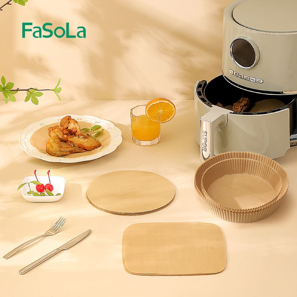 FaSoLa-Air-Fryer-Paper-Liners---Bowl-Shape,-Natural-Wood-Color,-Large,-19.5cm-Diameter,-30-Pieces-1