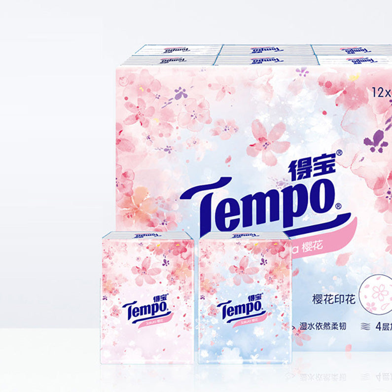 Tempo Mini Handkerchief Tissues with Cherry Blossom Scent - 7 Sheets per Pack, 12 Packs Included