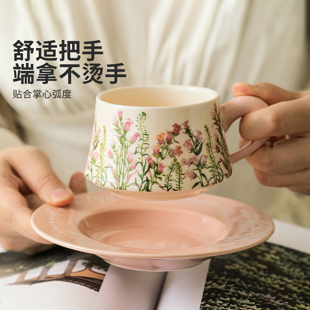 Modern-Housewife-Coffee-Cup-and-Saucer---Pink-Bellflower-Design,-260ml-1