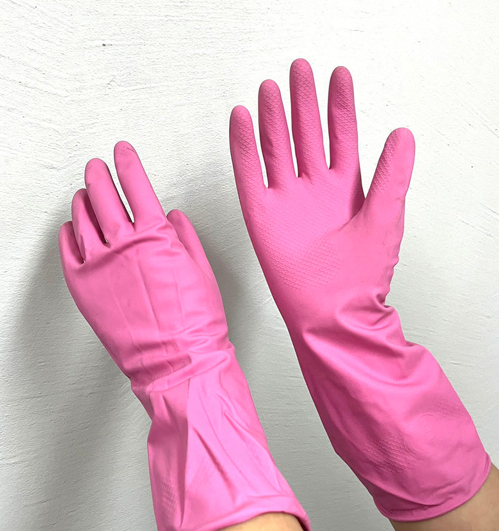 Household-Latex-Fleece-Lined-Gloves---Pink,-Size-L,-1-Pair-1