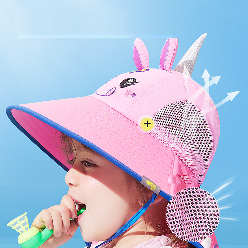 Lemonkid Children's Sun Hat with 3D Design - Pink Purple Magic Unicorn (Small) with Extra Wide Brim and Whistle