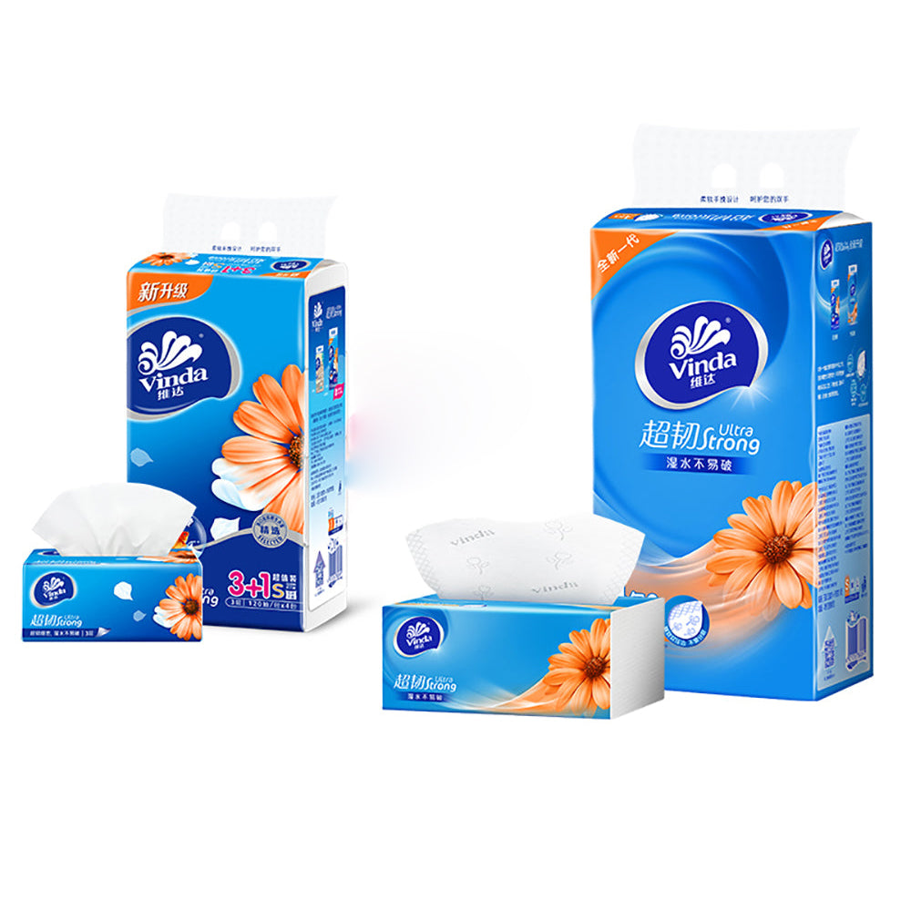 Vinda 3-Ply Facial Tissues - 120 Sheets x 4 Packs