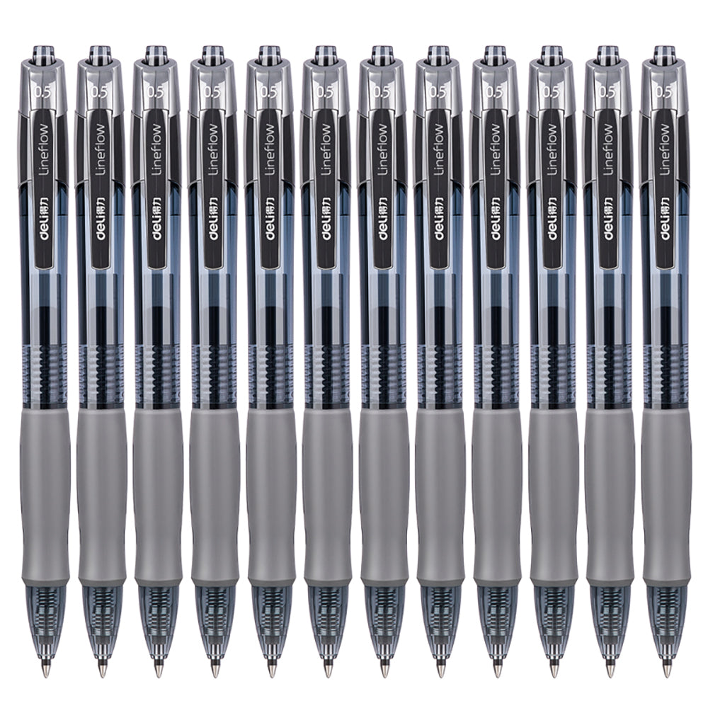 Deli-Smooth-Gel-Ink-Pen-0.5mm-Bullet-Tip---Black,-12-Pieces-1