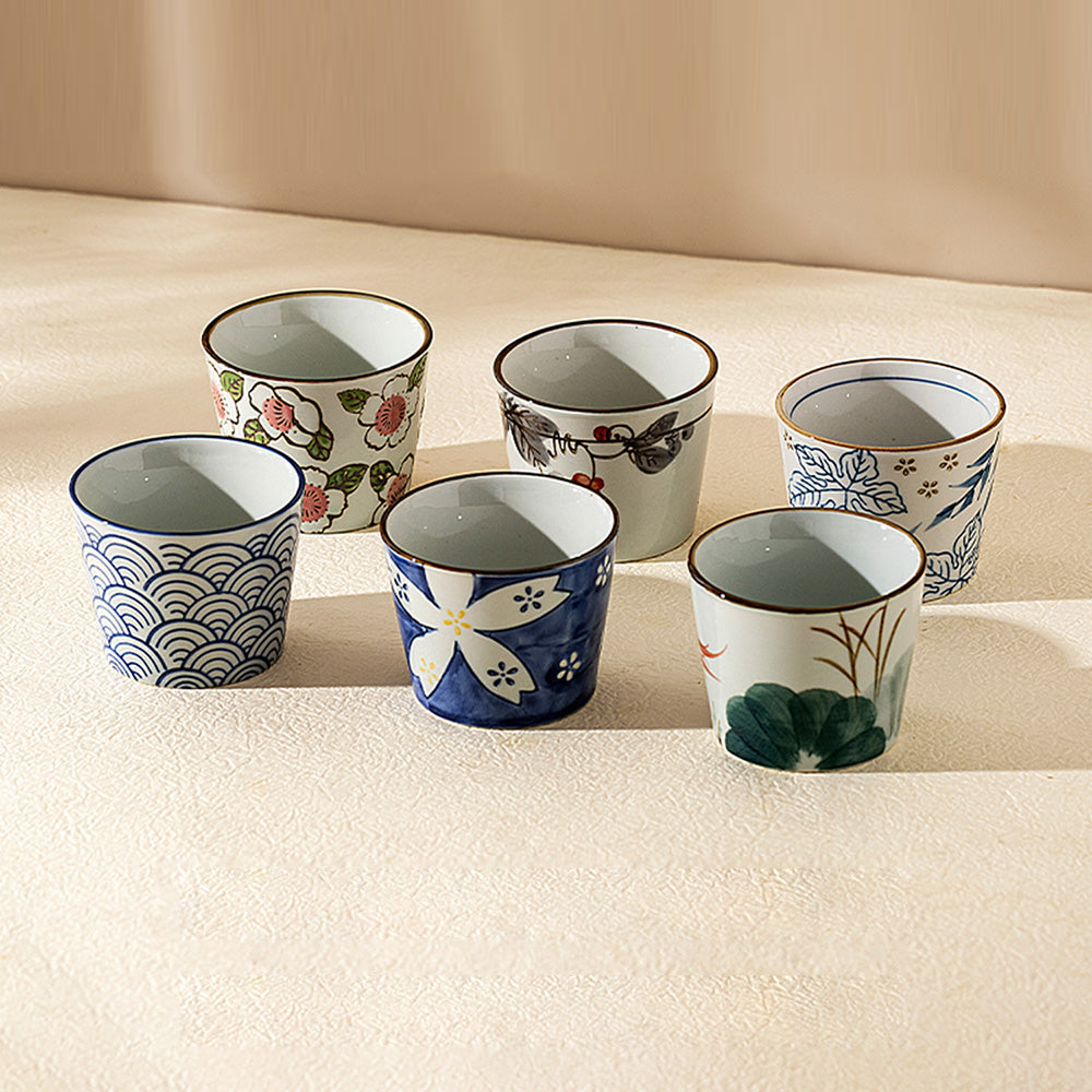 Modern Housewife Ceramic Tea Cups - Mixed Colors, Set of 6