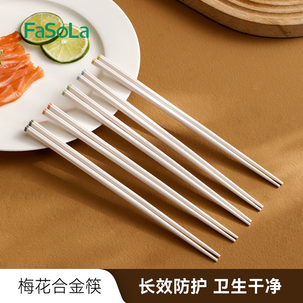 FaSoLa-Plum-Blossom-Alloy-Chopsticks---White,-Set-of-5-Pairs-1