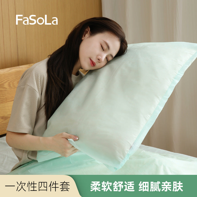 FaSoLa-Disposable-Antibacterial-Travel-Bedding-Set---Green,-3-Piece-1