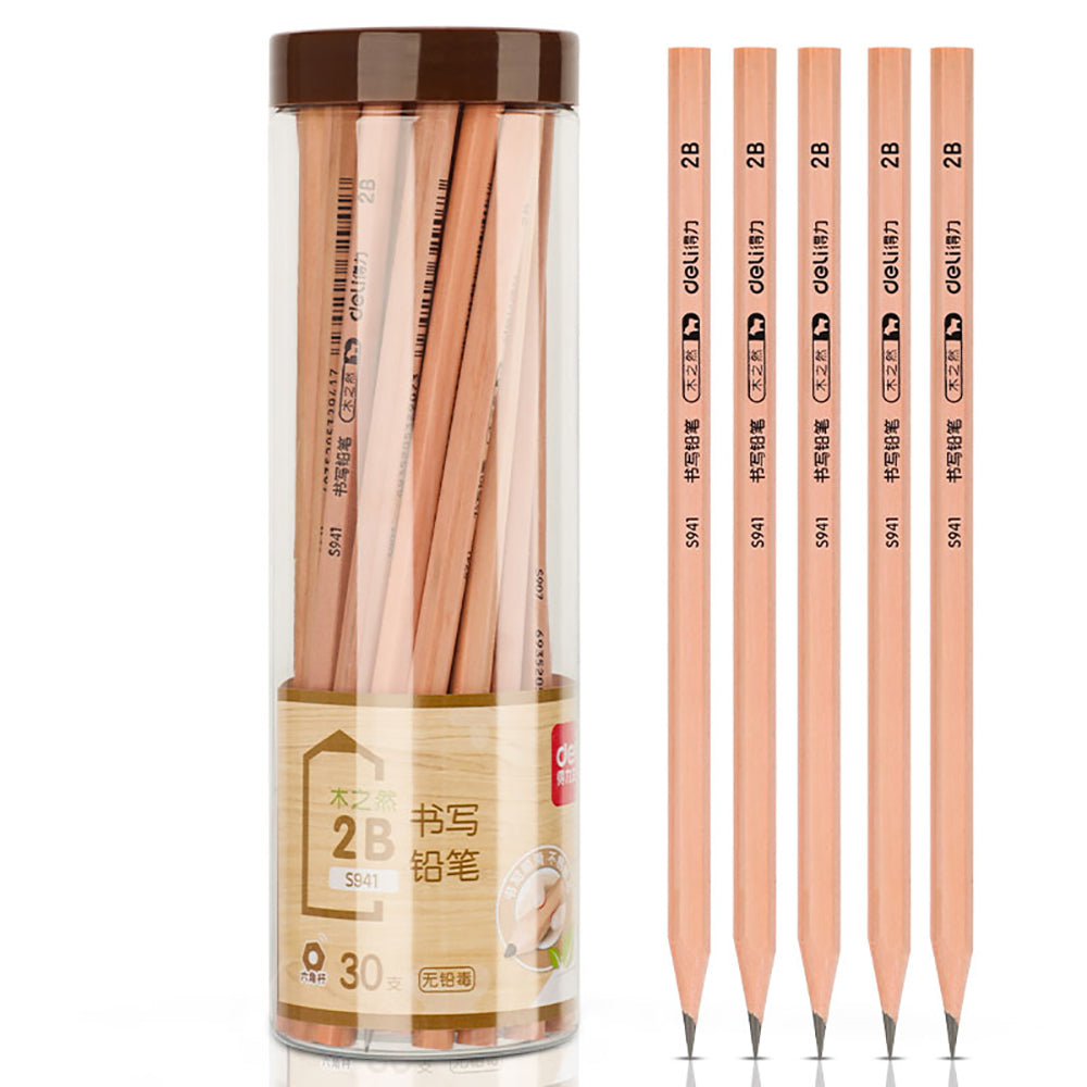 Deli-2B-Writing-Pencils---Natural-Wood,-Suitable-for-Ages-6-and-Above,-30-Pieces-1