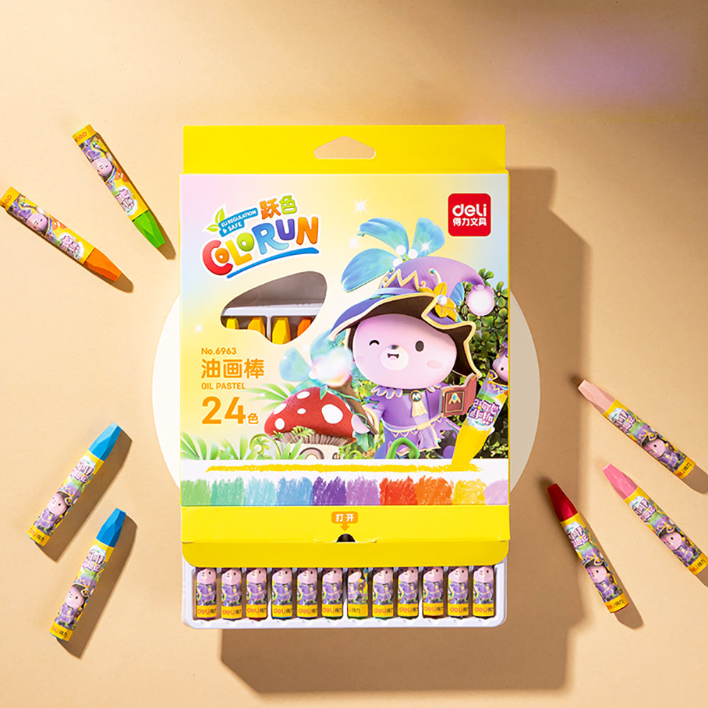 Deli Oil Pastels - 24 Colors, Suitable for Ages 6-14