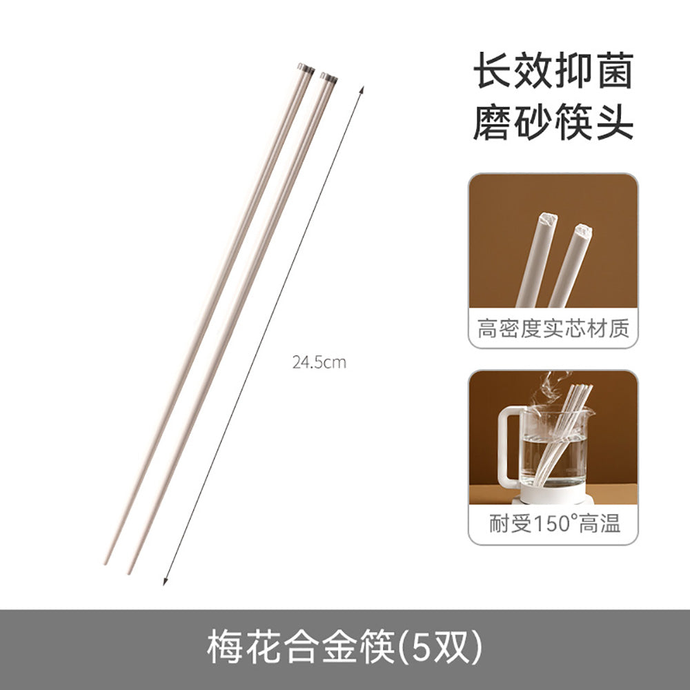 FaSoLa-Plum-Blossom-Alloy-Chopsticks---White,-Set-of-5-Pairs-1