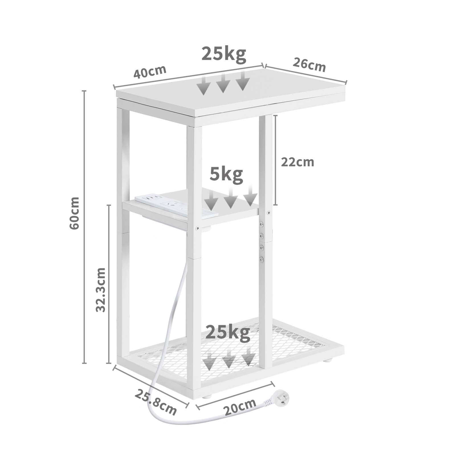 Casadiso Sofa Side Table with Australian Charging Station Narrow Bedside Table with Powerboard C-Shaped Coffee Table with USB C Fasting Charging (Mintaka)