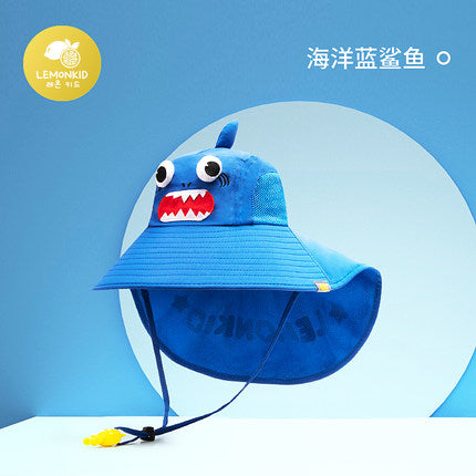 Lemonkid-Children's-Sun-Hat---Ocean-Blue-Shark-(Small)-with-Extra-Wide-Brim-&-Neck-Flap,-Whistle-Included-1