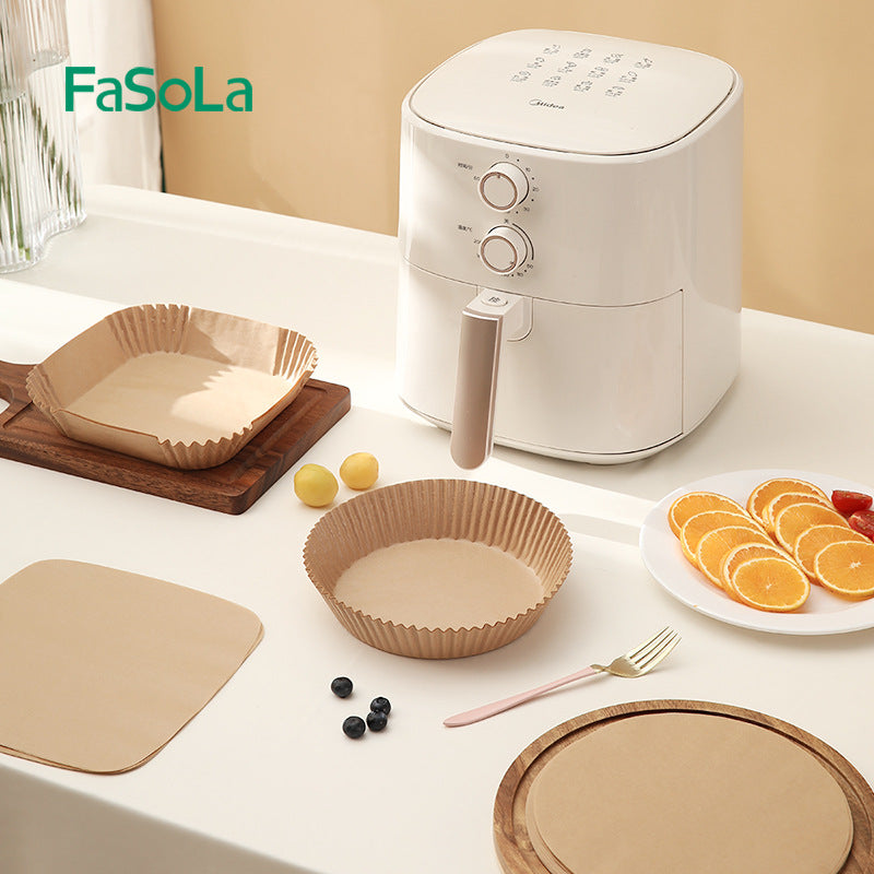 FaSoLa-Air-Fryer-Paper-Liners---Round,-Natural-Wood-Color,-16cm-Diameter,-30-Pieces-1