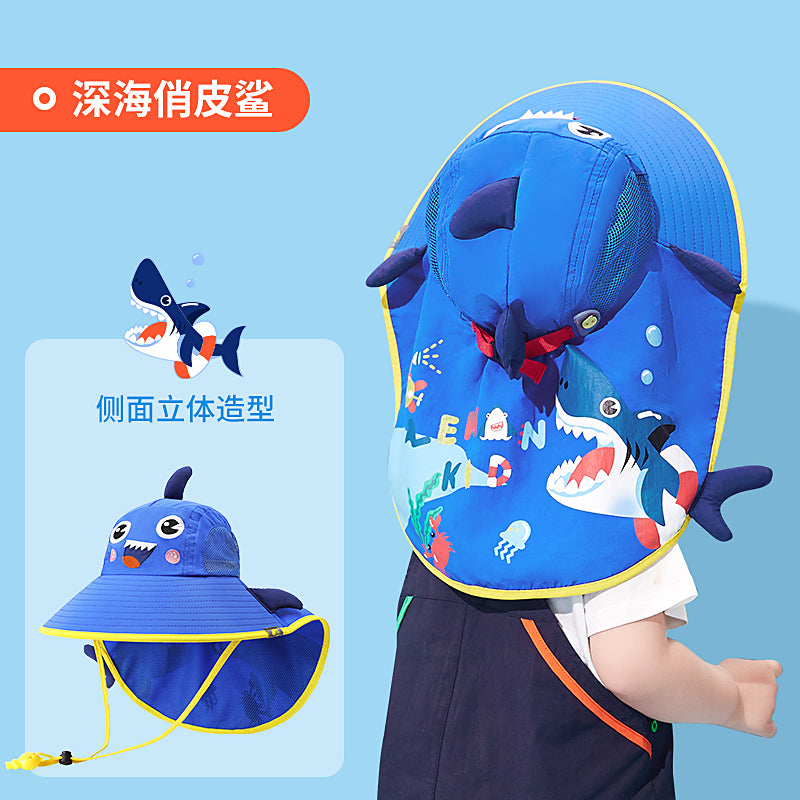 Lemonkid-Children's-Sun-Hat-with-3D-Design-and-Whistle---Small,-Orange-and-Blue-Shark-1