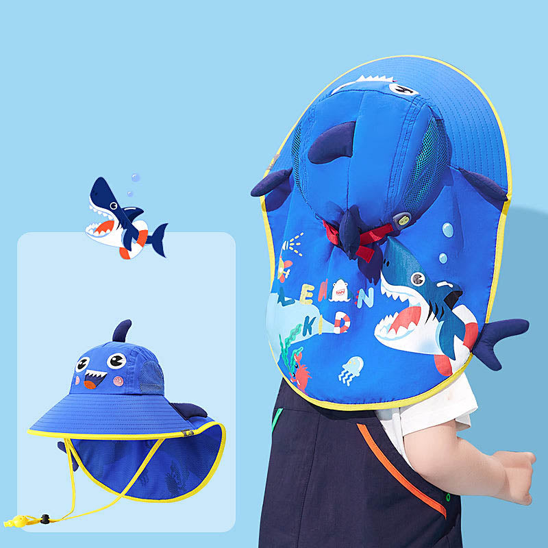 Lemonkid Children's Sun Hat with 3D Design and Whistle - Small, Orange and Blue Shark