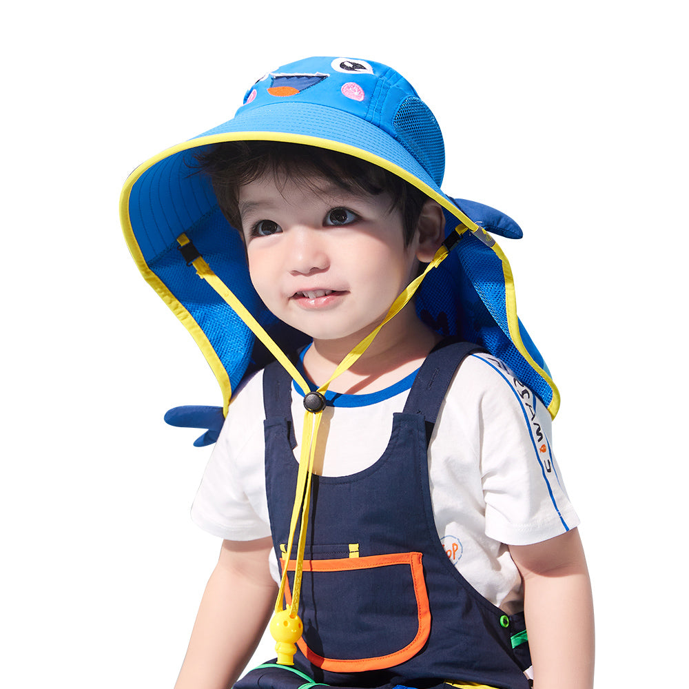 Lemonkid-Children's-Sun-Hat-with-3D-Design-and-Whistle---Small,-Orange-and-Blue-Shark-1