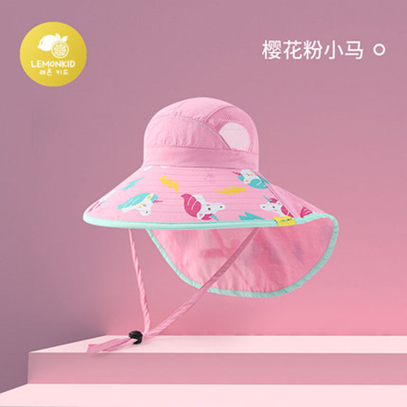 Lemonkid-Children's-Sun-Hat---Cherry-Blossom-Pink-Pony-(Small)-with-Large-Brim-&-Neck-Flap,-Whistle-Included-1