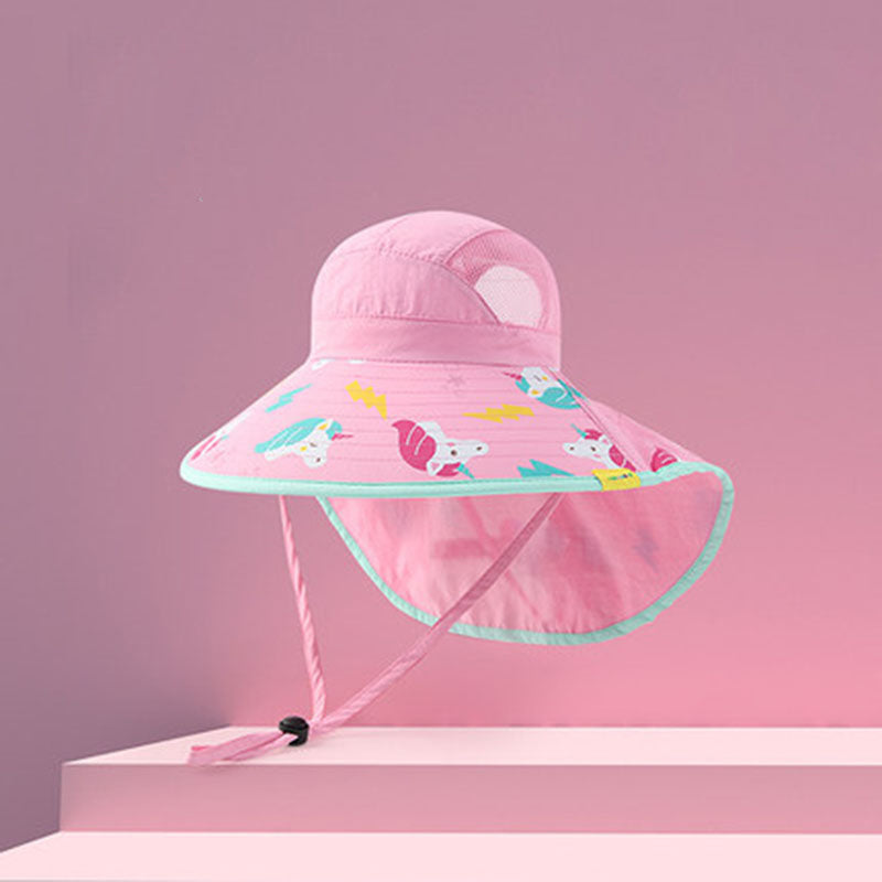 Lemonkid Children's Sun Hat - Cherry Blossom Pink Pony (Small) with Large Brim & Neck Flap, Whistle Included